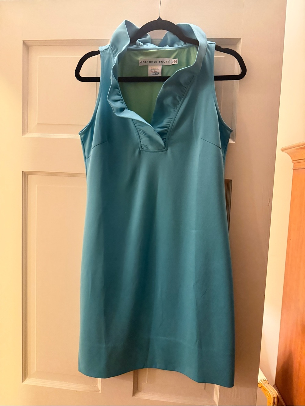 Gretchen Scott Light Blue Ruffled V-Neck Shift Dress